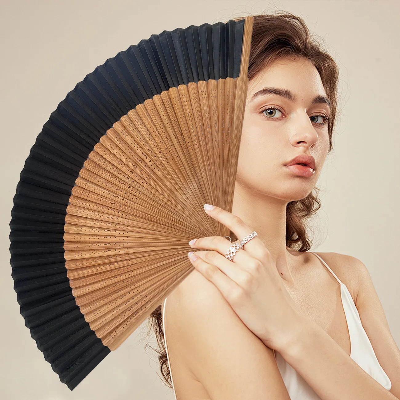 Retro Bamboo Folding Fan, Sturdy Bamboo Frame, Smooth Opening, Portable Handheld Summer Fan, Ancient Style Dance Prop, Party