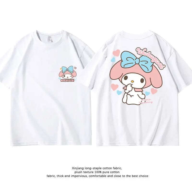 

Детская футболка из чистого хлопка Sanrio, мягкая и милая, с двусторонним мультяшным принтом, комплект для родителей и детей, с круглым вырезом, с коротким рукавом
