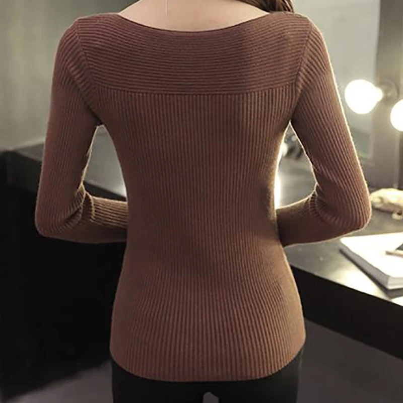 TRAF Women Ribbed Slash Neck Slim Sweater Knitted Long Sleeve Sweaters Casual Solid Pullovers For Women 2024 Autumn Winter TRAF