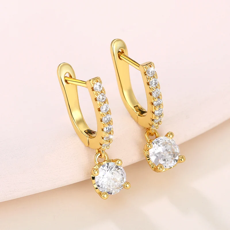 Huiatn Dainty Women's Dangle Earrings with Round CZ Charm Silver Color/Gold Color Daily Wear Chic Ear Accessories Lady Jewelry view 3