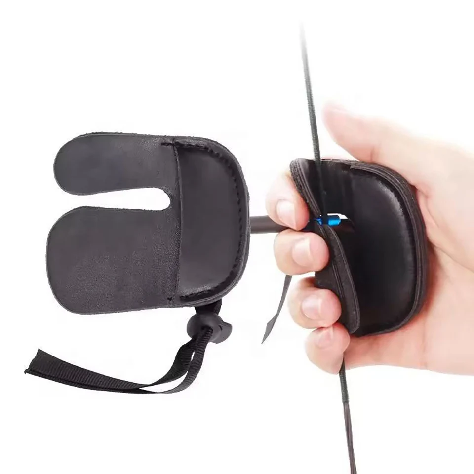 Protector dedo cuero arco recurvo – Ajustable para caza y práctica - imagen 3