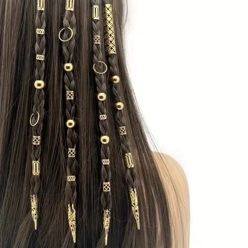 

Fashion Hair Extension Rings Set Multi Size Gold Dreadlock Hair Cuffs DIY Accessories for Women Braid Kit Hot Sale