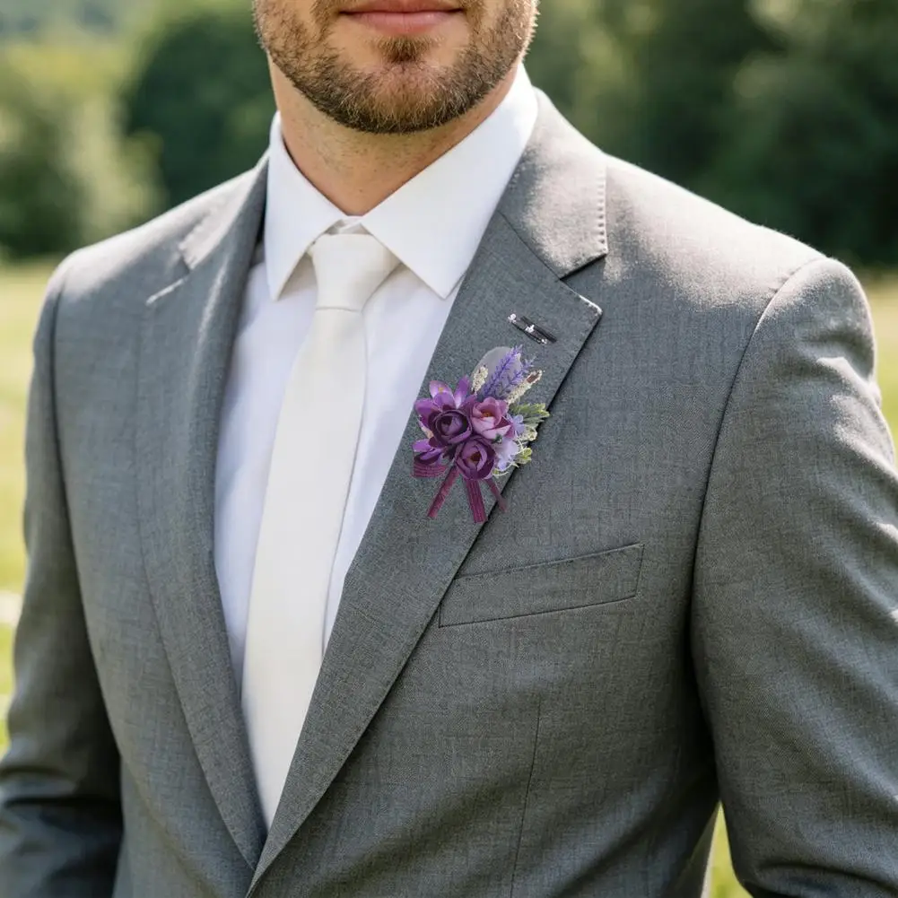 Wedding Flower Boutonniere for Groom Groomsman Wrist Corsage for Bride Bridesmaid Lapel Floral Party Decoration Accessories