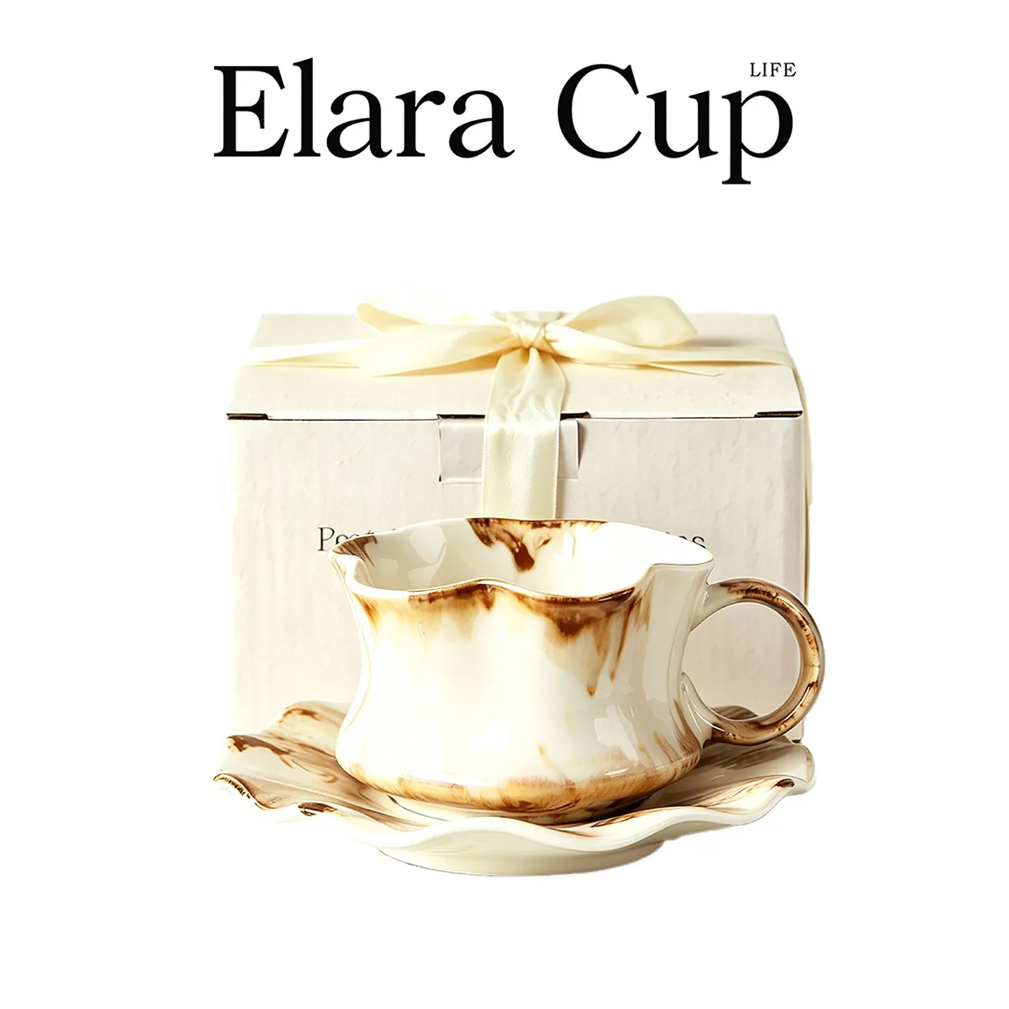 Vintage Hand-painted Ceramic Coffee Cup Irregular Flow Glaze Ruffle Edge Premium Sense Mug