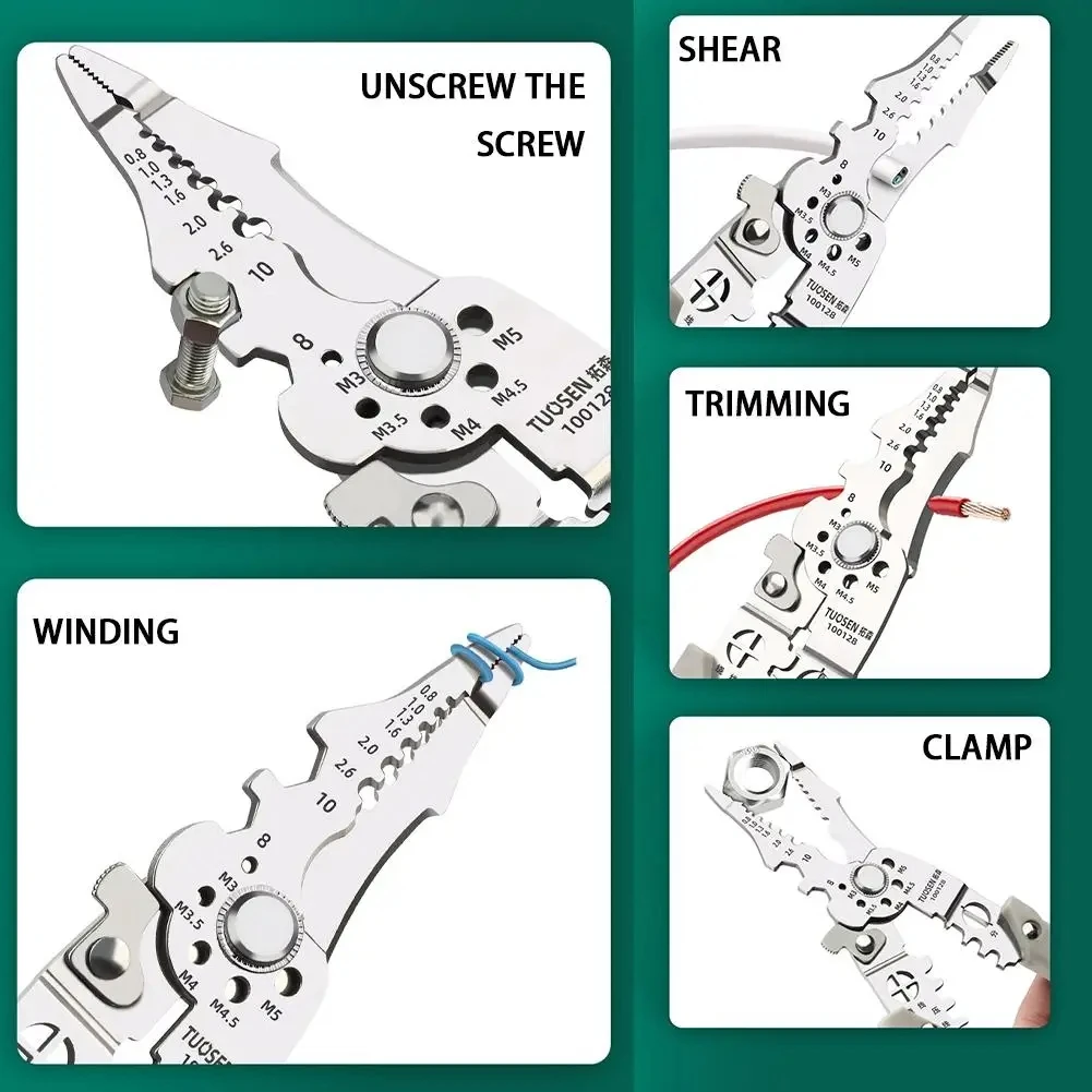 Multi Functional Electrician Wire Stripping and Branching Pliers, Cable Cutter, Adjustable Manual Wire Stripping Tool