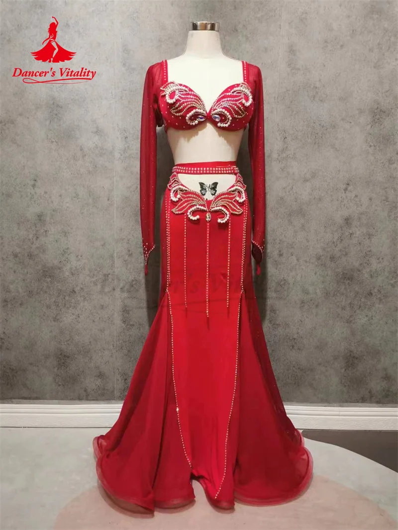 Belly Dance Professional Compeitition Suit for Women Bellydancing Bra+Fishtail Skirt 2pcs High-End Custom Oriental Dance Outfit