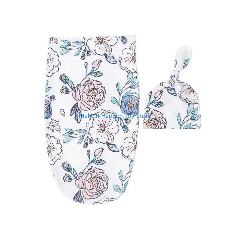 28EC الوليد الطفل كيس النوم قبعة مجموعة التفاف قماط التصوير الدعائم للبنين بنات البوليستر النوم بطانية #5