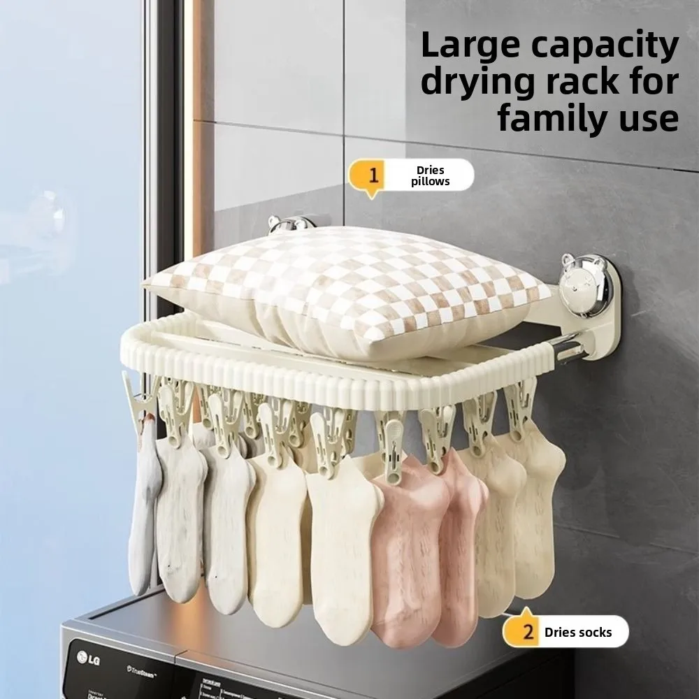 

Rotating Suction Cup Drying Rack Folding Wall-mounted Baby Clothes Drying Rack Space Saving Windproof Balcony Drying Hanger