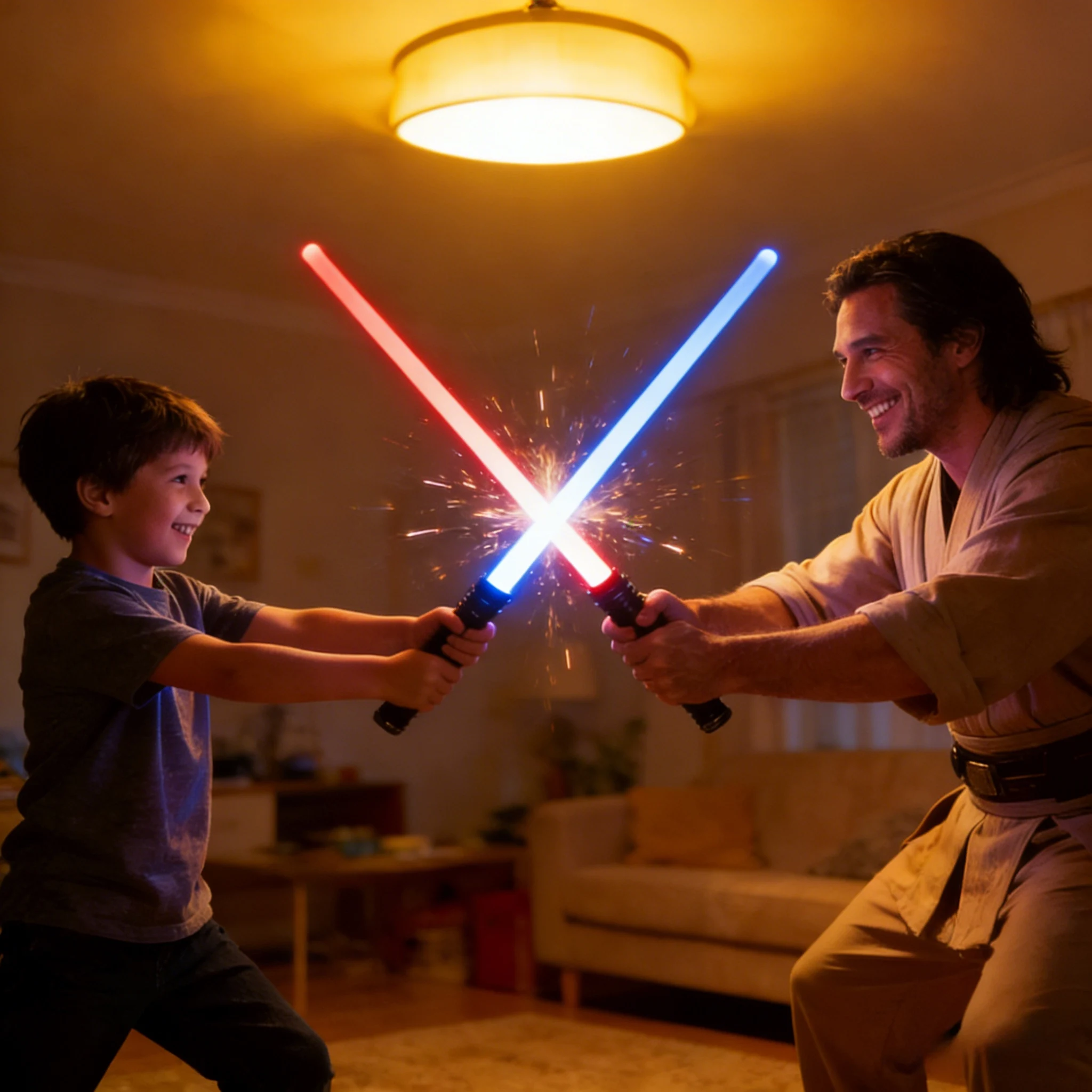 

Световой меч премиум-класса 2-в-1 с реалистичной музыкой, выдвижная двойная сабля для интерактивной дуэли, крутая сенсорная игрушка для детей