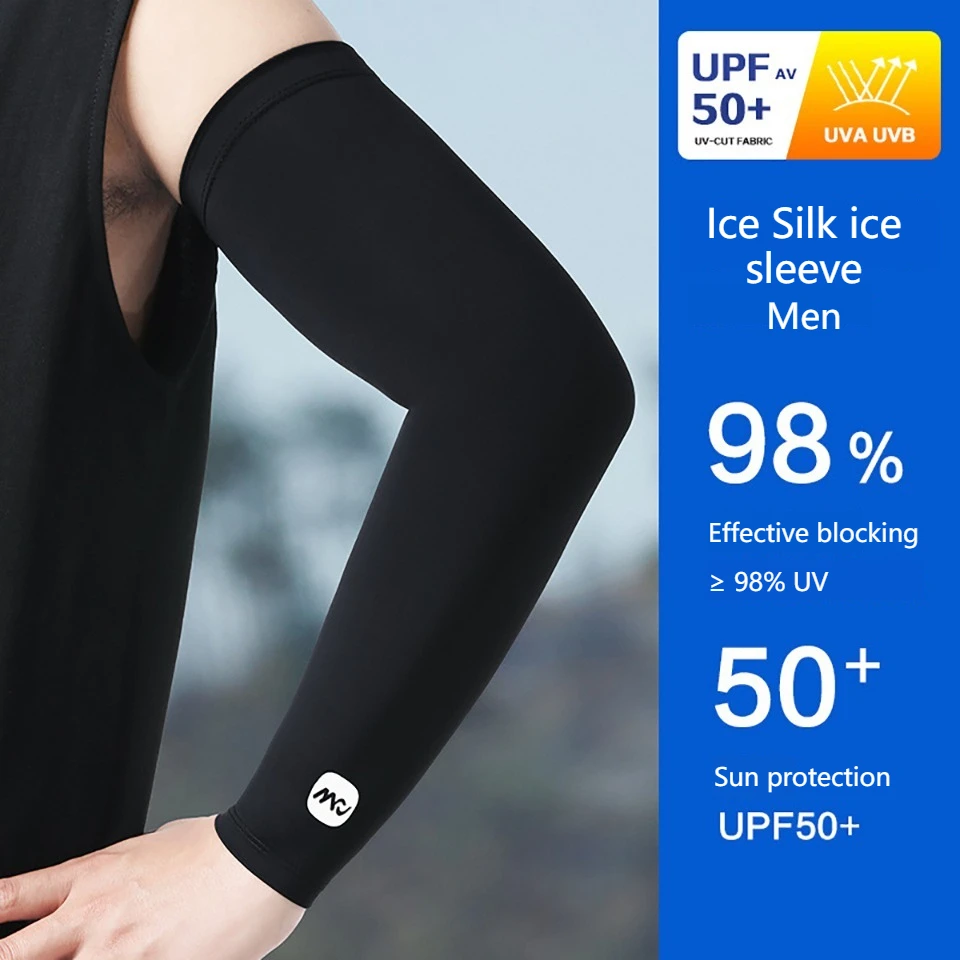 GOBYGO 1Pair Summer High ElasticCooling Arm Sleeves UV Protection Breathable Ice Silk Anti-Sweat Outdoor Cycling Sports Unisex
