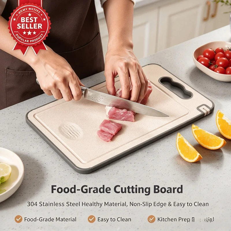 304 Stainless Steel Double Sided Chopping Board, Anti-Slip Silicone Edge Scratch Resistant Kitchen Cutting Board