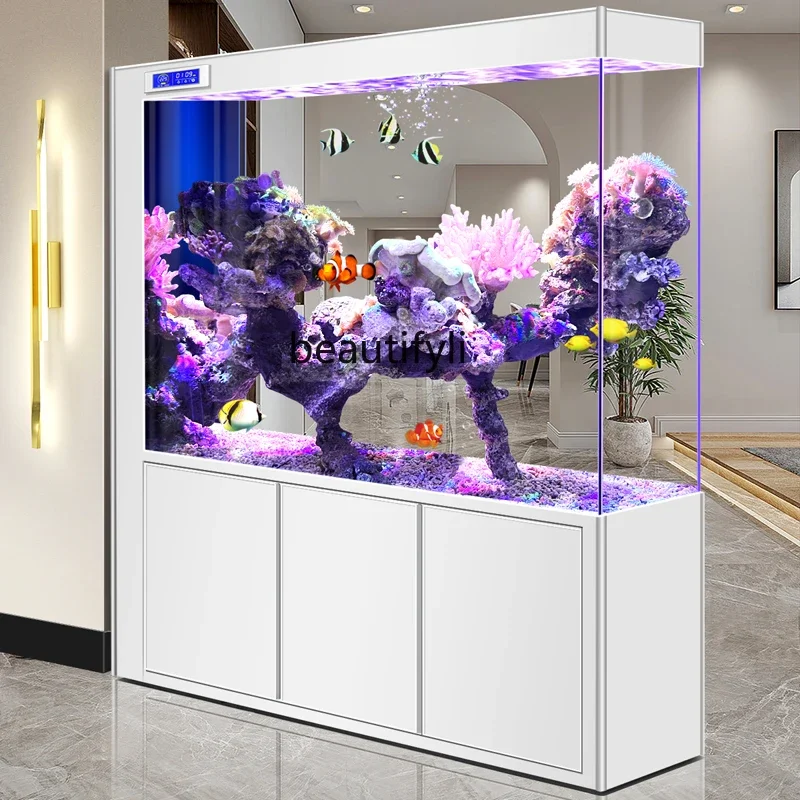 New screen household entrance door porch ultra-white glass bottom filter light luxury aquarium