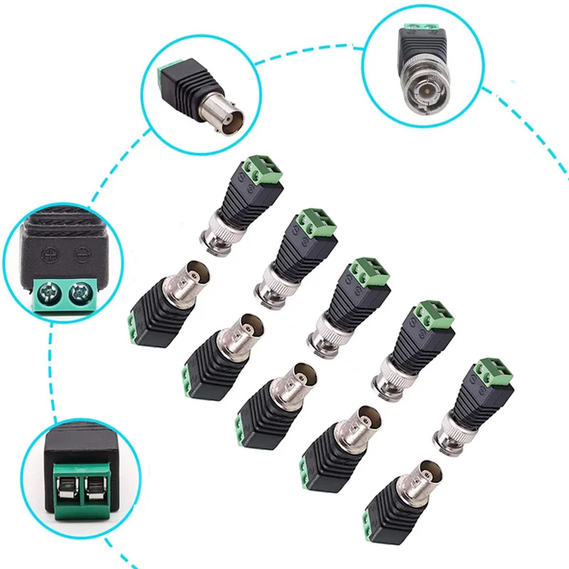 5xBNC Male+5xBNCFemale Plug Terminal Connector Adapter Terminal Surveillance CCTV Camera UTP Balun Audio Video
