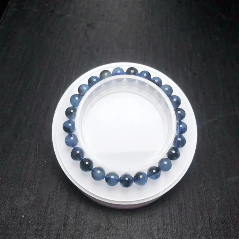 Natural Devil Blue Aquamarine Smooth Round Shape Beads Bracelet Fashionable Handmade Elasticity Jewelry Accessories 7MM