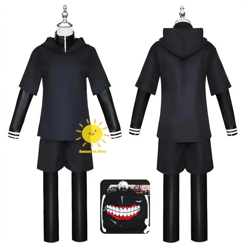 Anime Tokyo Ghoul Cosplay Kaneki Ken Cosplay Kostuums Uniform Maskers Hoodie Jasje Broek Short Full Set Outfits Pruik Heren