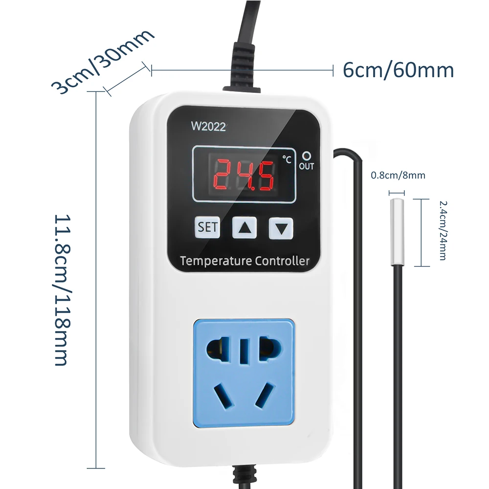 AC110V 220V W2022 Temperature Controller Thermostat Greenhouse Temperature Controller with High Precision NTC Sensor LCD Display