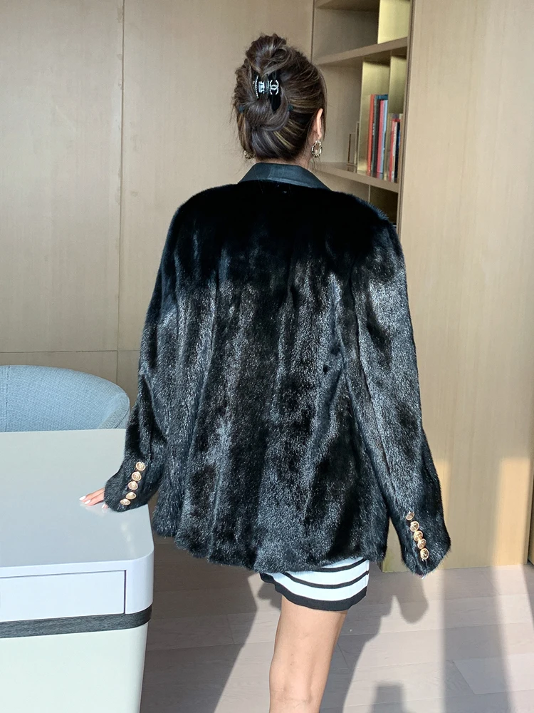 HDHOHR 2024 New Real Mink Fur Coats Women Fashion High Grade Whole Fur Women Coat Winter Cool Girl  Real Mink fur Jackets Femal