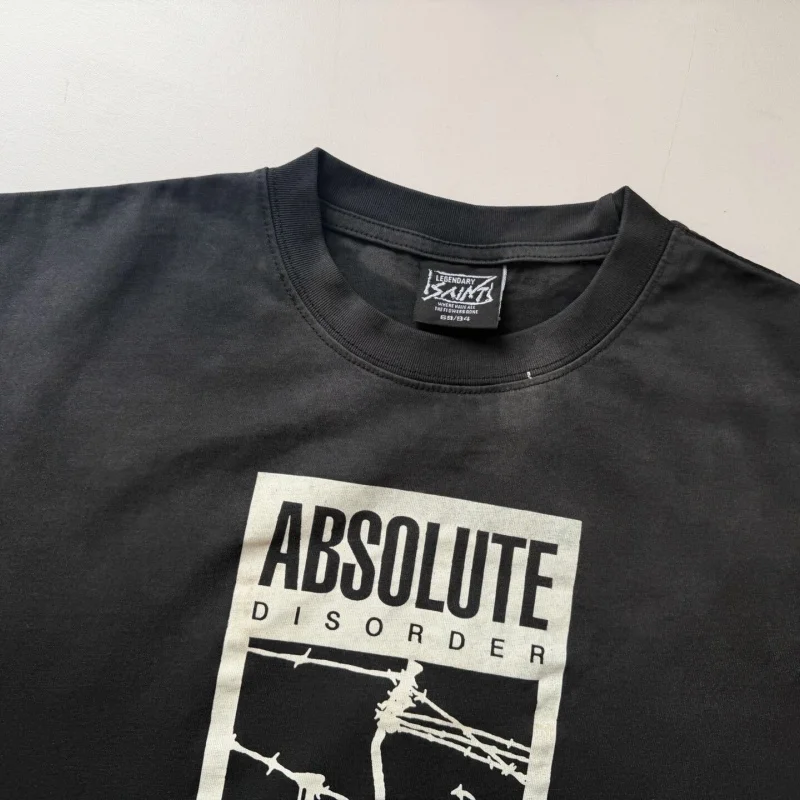 Vintage Charcoal Black ABSOLUTE DISORDER Washed Print Design Streetwear Men's & Women's T-Shirt