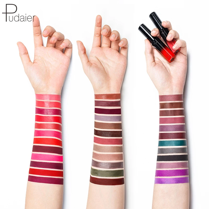 Pudaier 36 Colors/Lot Waterproof Semi Matte Nude Lipstick Lip Kit Tint Dark Red Black Long Lasting Lip Gloss Makeup Lipgloss Set