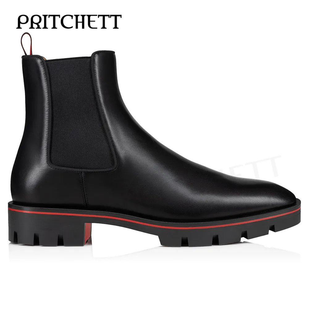 Men's Black Leather Chelsea Boots Round Toe Casual Business Trend Leather Shoes Personality Large Size Fashion Formal Shoes