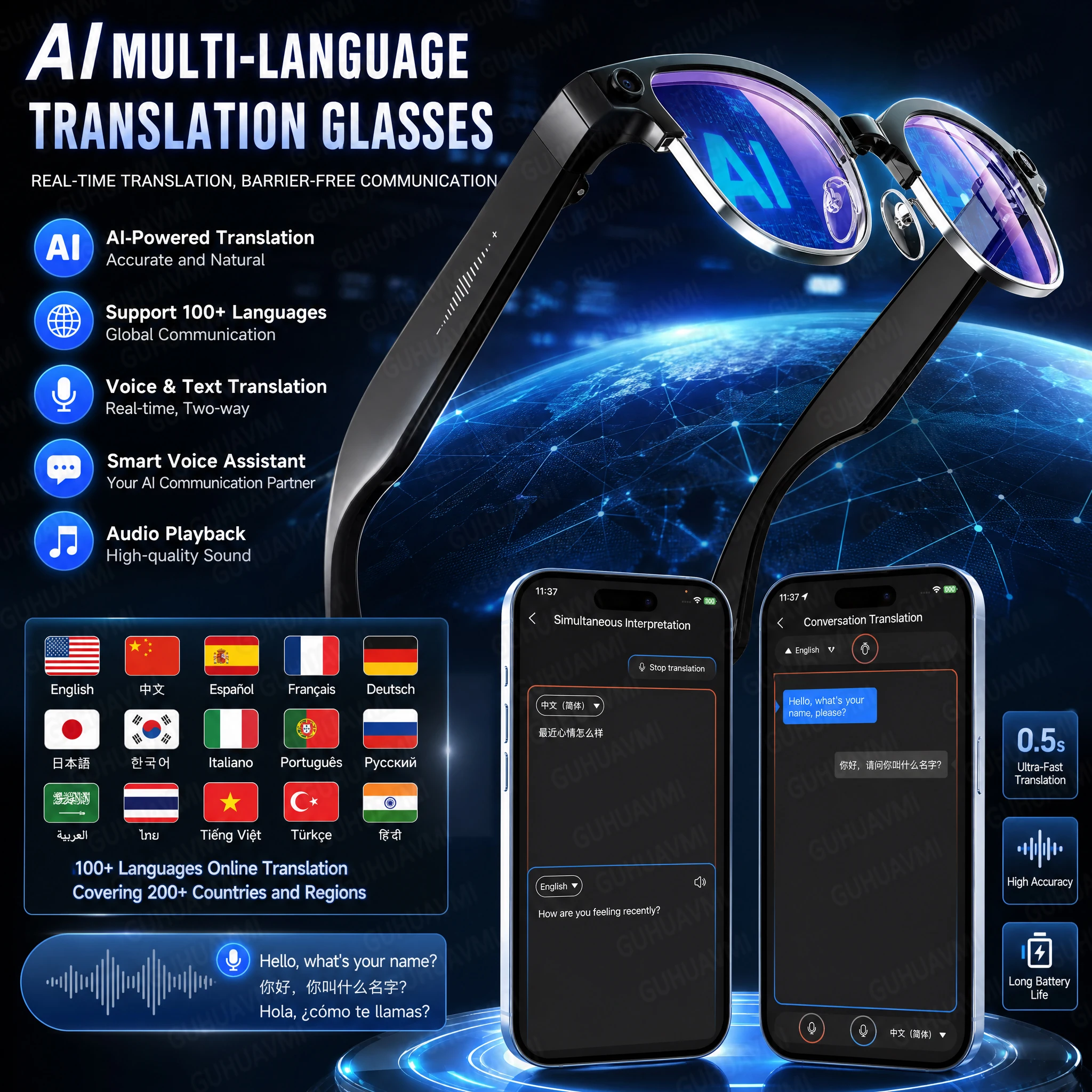 2026년형 새로운 4K HD 800W 카메라 스마트 AI 안경 비디오 사진 인식 AI 번역 챗 GPT 핸즈프리 통화 스마트 선글라스 썸네일 5