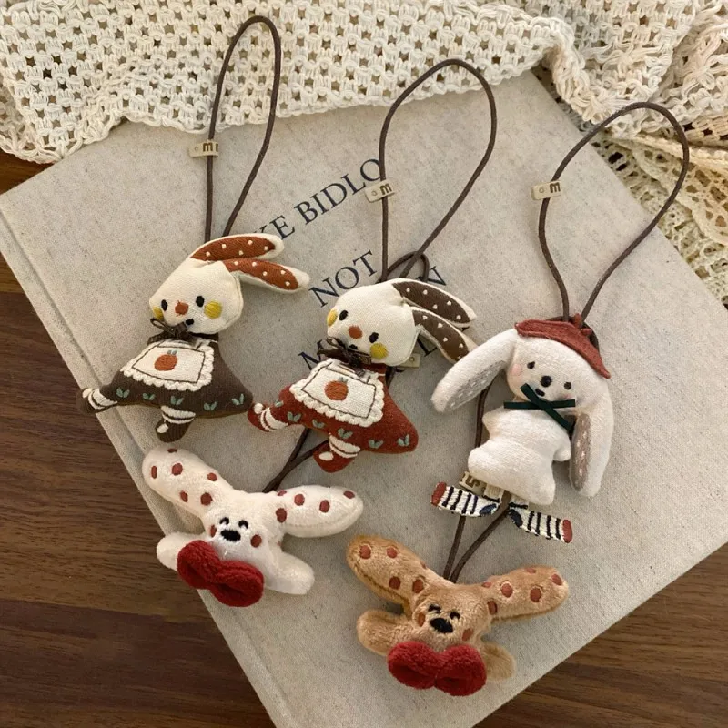 Fabric Rabbit Keychain Handmake Fabric Animal Doll Keyrings For Bag Pendant Cute Small Bear Keychain Wholesale Custom Packaging