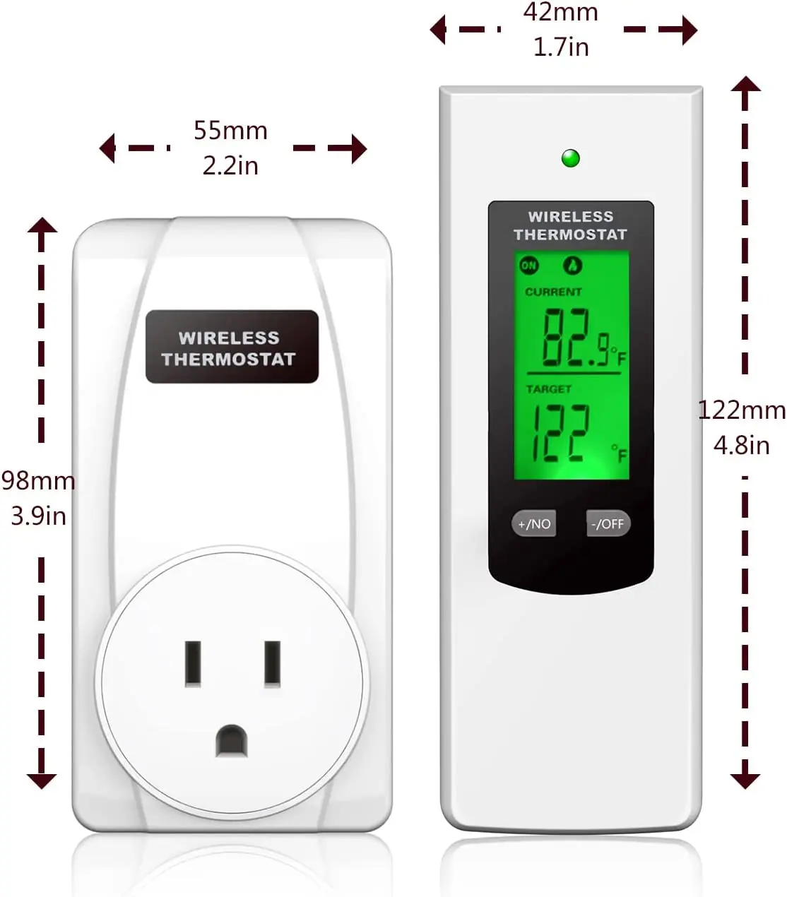 Wireless Plug in Thermostat Outlet, Electric Thermostat Controlled Outlet with Built-in Temperature Sensor Remote Control White