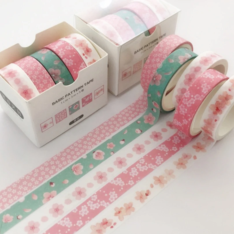 

5 шт., набор лент Sakura Washi, базовая декоративная клейкая лента, принадлежности для журналов, канцелярские принадлежности для скрапбукинга, милая малярная лента