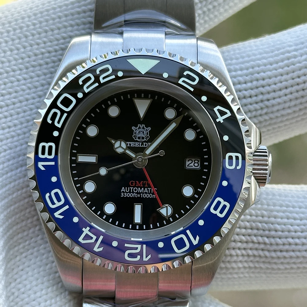 STEELDIVE SD1964GMT Nieuw horloge 2025, zwarte wijzerplaat, vier wijzers, keramische bezel, lichtgevend saffierglas, automatische herenduikhorloges - afbeelding 2