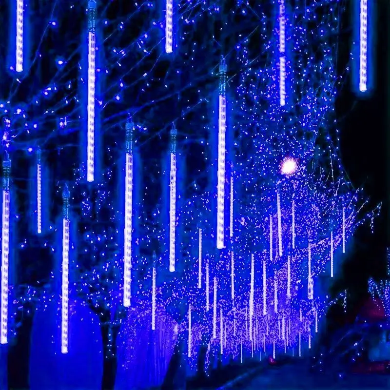 

1 Set 8 Tubes LED Meteor Shower Rain Lights 220/110V Falling Raindrop Fairy String Light for Holiday Party Patio Christmas Decor