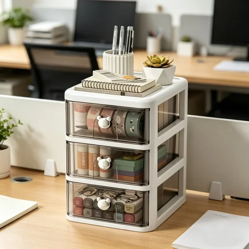 Stapelbare Staubdichte Schubladenbox Desktop-Büro-Schreibtisch Kosmetik- und Schreibwaren-Aufbewahrungsorganizer Haushaltsbedarf