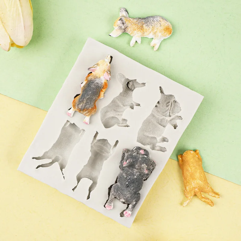Molde de silicona con volteo de azúcar hecho a mano para perro pequeño, Animal durmiente de dibujos animados en 3D, piel de arena de zorro, perro, gato, cocina, molde para hornear Chocolate