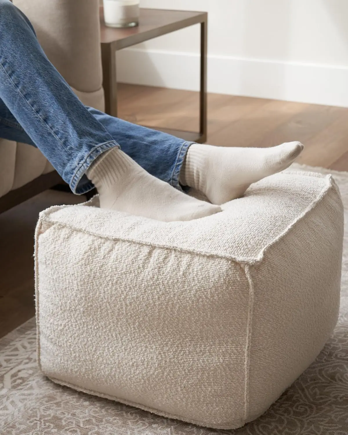 

Beautiful Boucle Pouf Ottoman Foot Rest - Lightweight Comfort for Living Room Decor, Modern Round Foam Stool