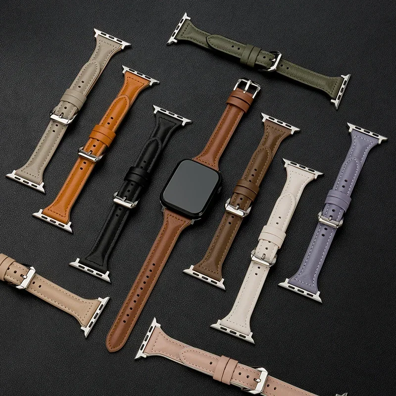 Тонкий кожаный ремешок для Apple Watch ремешки 45 мм 44 мм 40 мм 41 мм 42 мм 46 мм Ultra 2 49 мм 44 мм Браслет apple watch 10 9 8 7 se 5 6 4