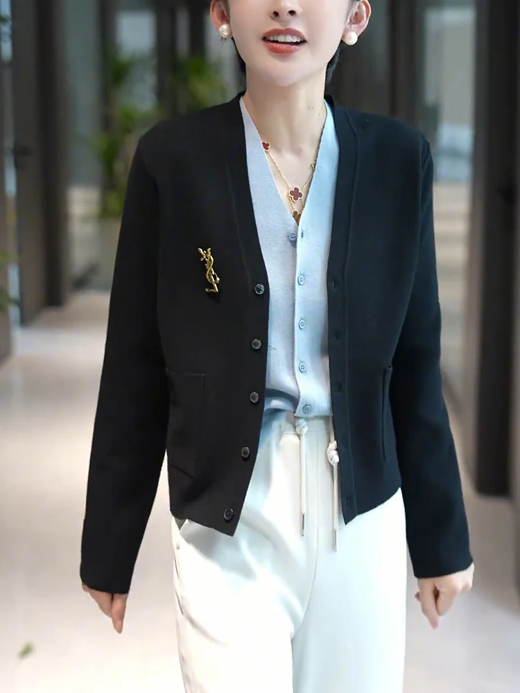 

Корейский вязаный кардиган на весну, модный, стройнящий, больших размеров, высококачественный, длинный, с круглым вырезом, из нейлона