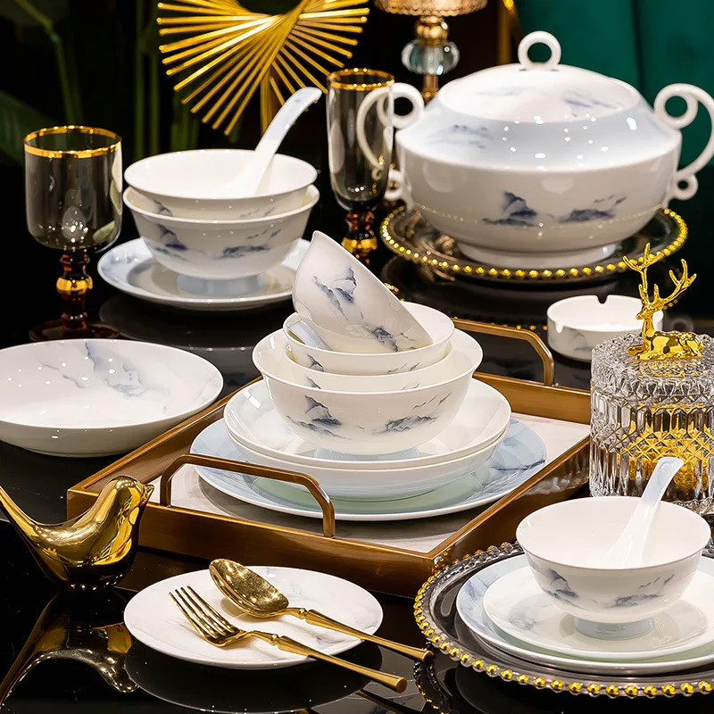 

chinese landscape bone plates dinner sets dinner plate set complete fine bone china dinnerware sets vajillas completa Bowl set