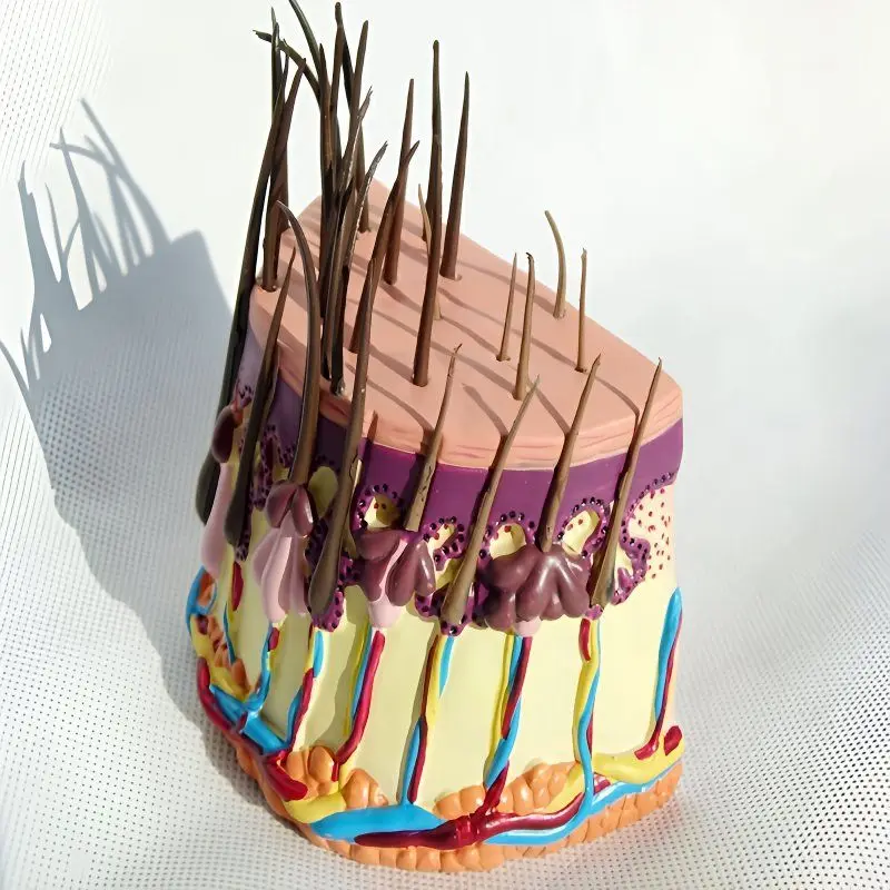 Human hair growth process, hair follicle capillary skin model, hair skin structure anatomy, scalp model