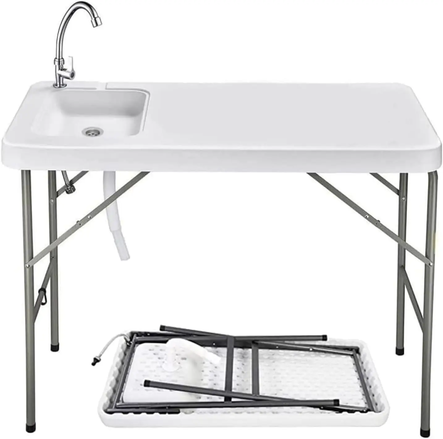 

Folding Fishing Cleaning Table 4ft Portable Foldable Camping Outdoor Table Fish Cleaning Sink Table with Faucet for Picnic Campi