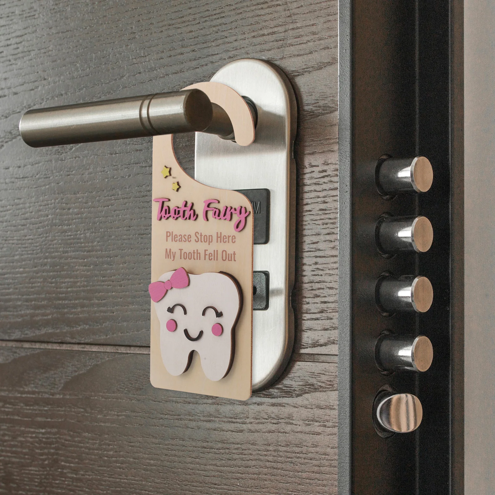 

2pcs Wooden Hanger Decor Tooth Fairy Theme Durable Natural Wood Craft For Hotel Room Door Knob Sign Easy Hanging Front Door
