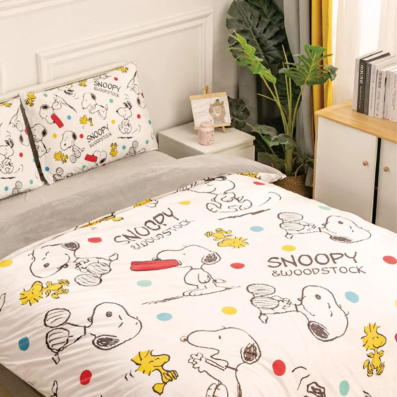 

1-2M Winter Crystal Velvet Snoopys Bed Sheets Quilts Pillowcases Set Thickened Models of Children Soft Coral Velvet Bed Sheet