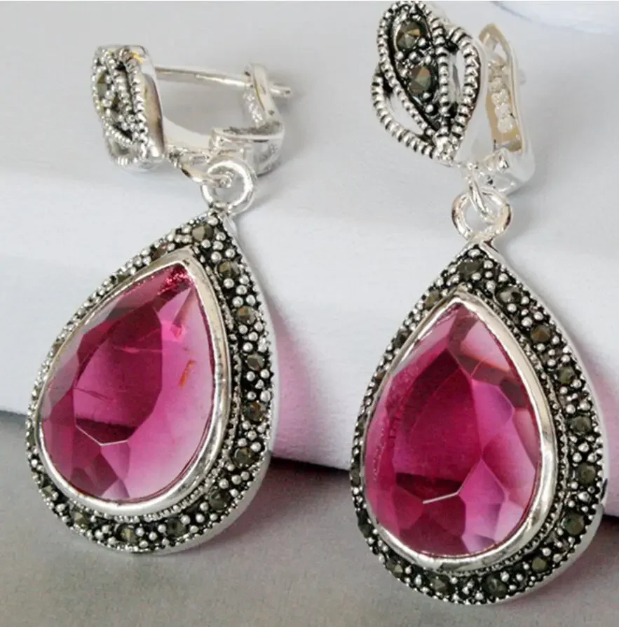 

Ювелирные изделия, серьги-капли из натурального серебра 925 пробы с граненым розовым кристаллом марказита, 1 1/2 дюйма