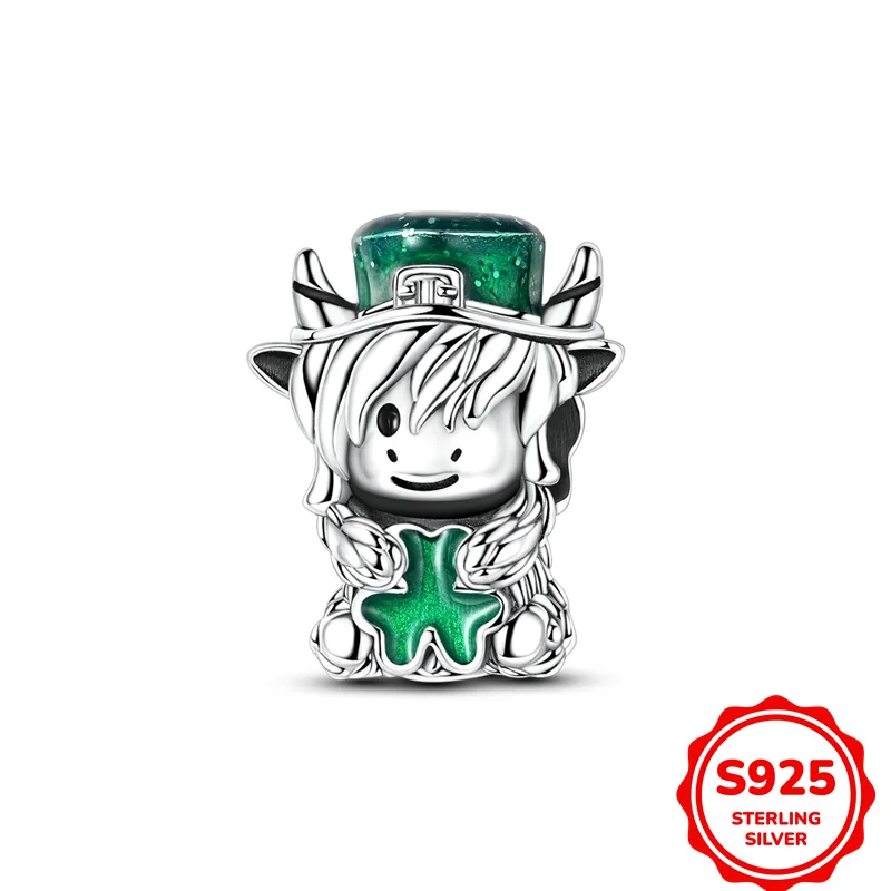

925 Sterling Silver St. Patrick's Day Highland Cattle Pendant Charms Fit DIY Bracelet Necklace Engagement Birthday Jewelry Gift