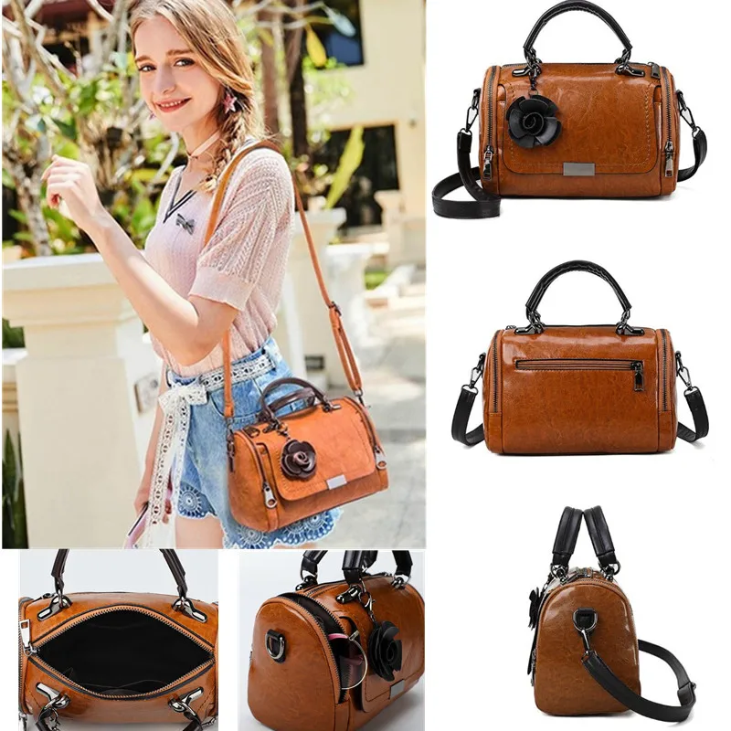 2024 New flowers Pendant Handbag Women\'s fashion Boston bags single shoulder bag ladies crossbody bag PU messenger bag