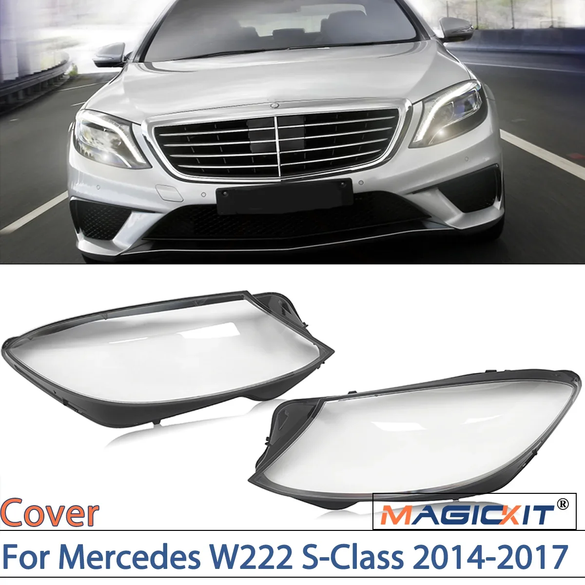 MAGICKIT 2pcs Headlight Cover Lens Shell For Mercedes W222 S-Class 2014-2017 Left Right Side Cap car accessories Polycarbonate