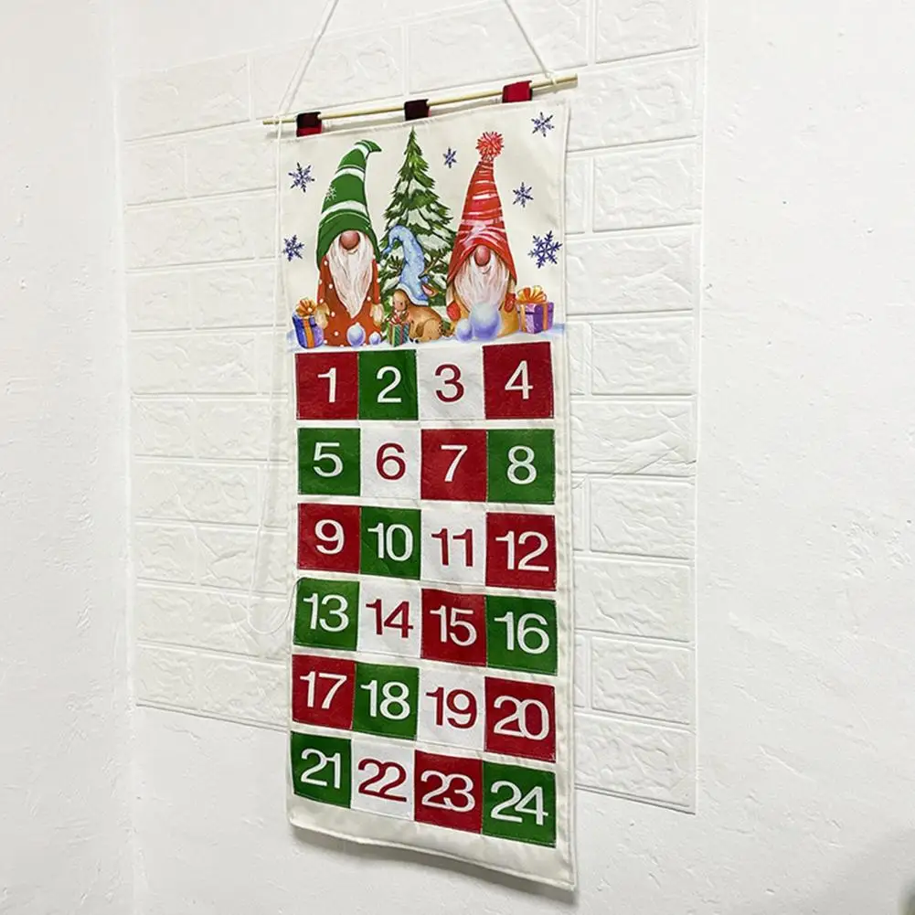 

Christmas Doorplate Decoration Colorful Faceless Dwarf Christmas Countdown Calendar 24 Pocket Storage Bag Wall Hanging Pendant