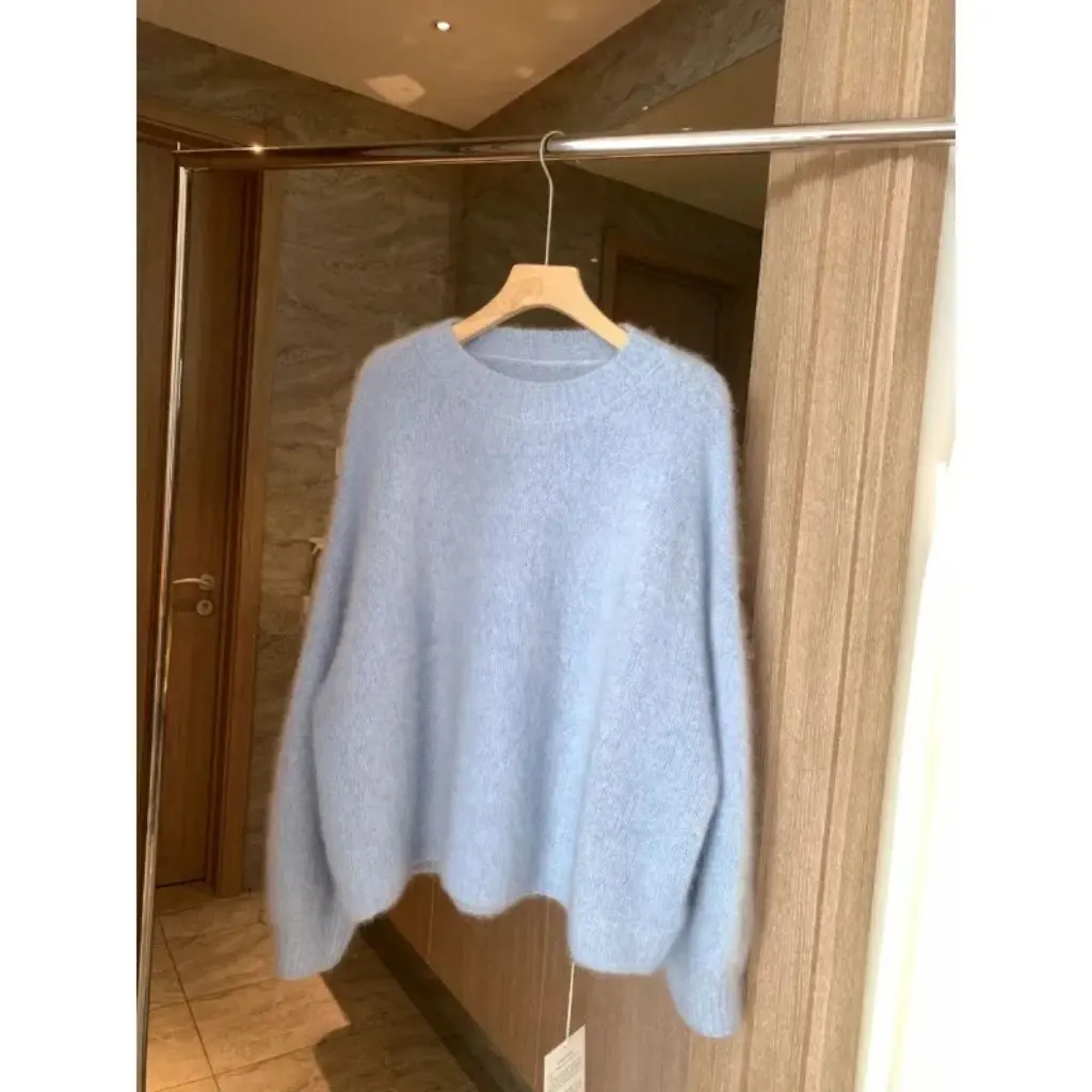 

Women's Autumn Winter Imitation Mink Plush Sweater Loose Lazy Style Thick Knitted Pullover Top Base Layer