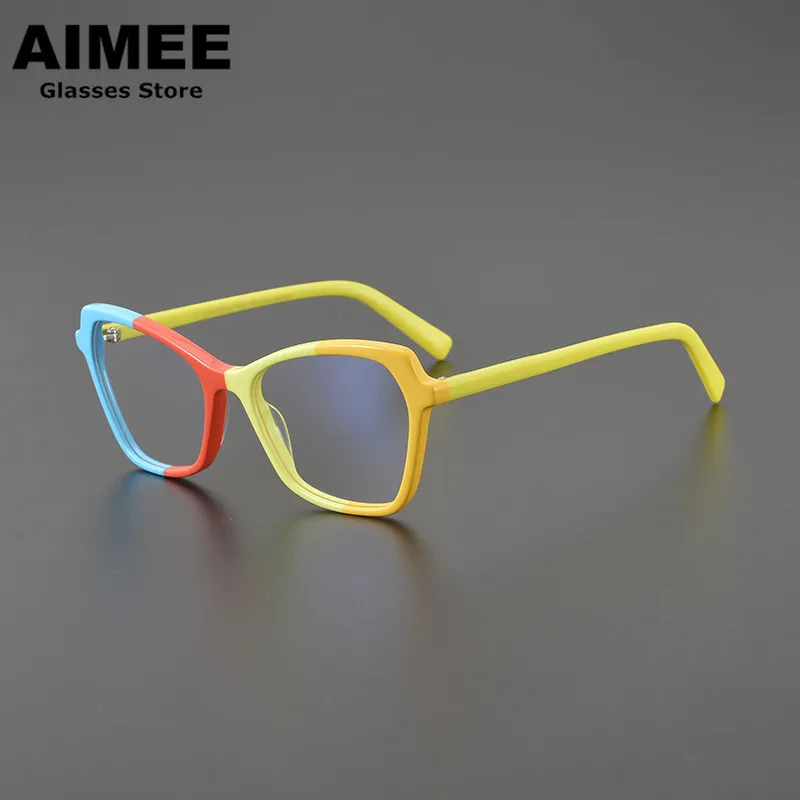 Trade Design Acetate Glasses Frame Men Women Cat Eye Personality Fashion Eyeglasses Myopia Optical Eyewear Anti Blue Light Lens