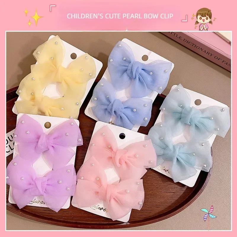 2/10pcs/set Lovely Bow Hairpins Solid Color Gauze Bows Clip for Kids Sweet Soft Hair Clips Pink Princess Girls Hair Accessories