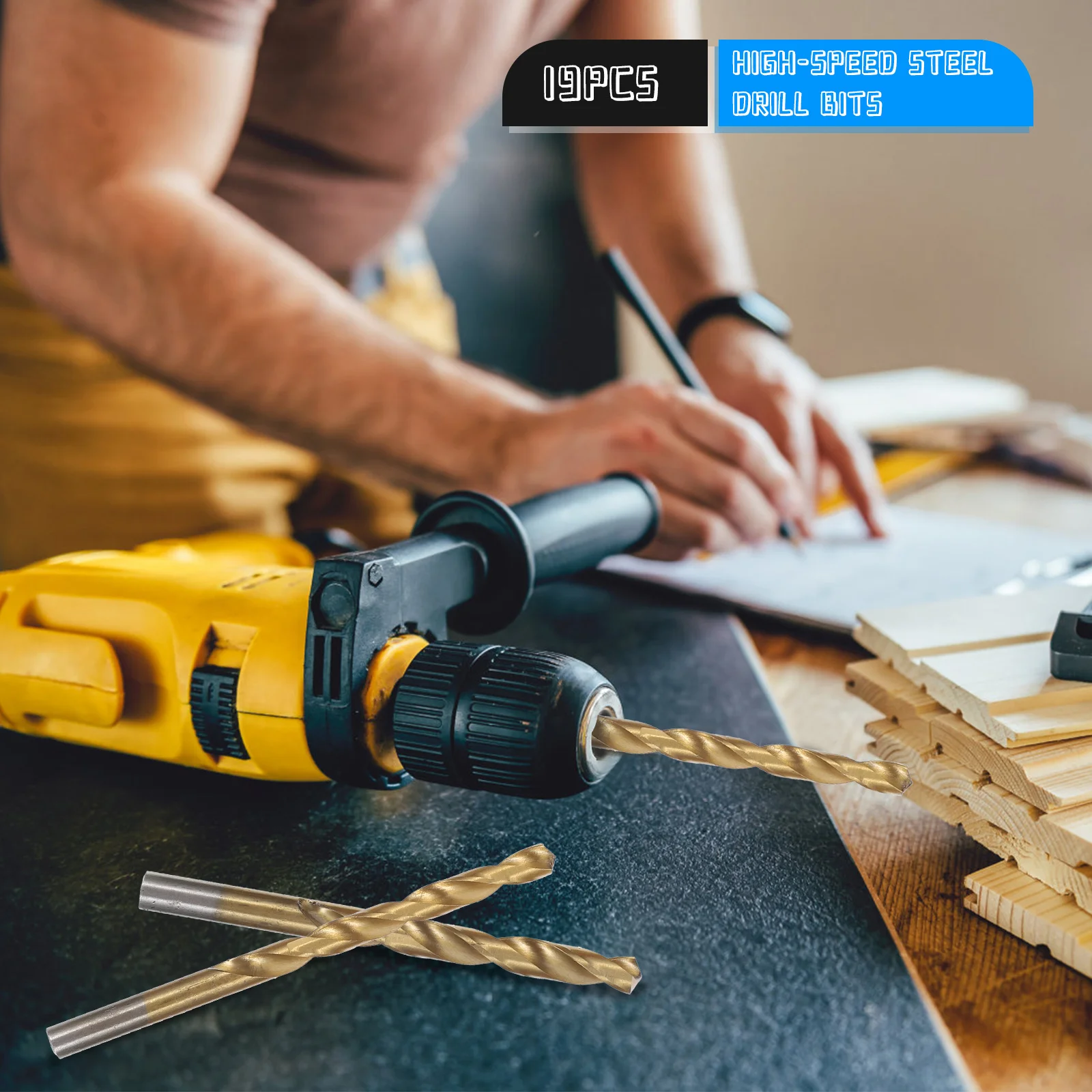 19-teiliges Bohrer-Set aus Schnellarbeitsstahl, gedrehte Kobalt-Bits, Kunststoff-Bohrset, Schlagbohrer-Set