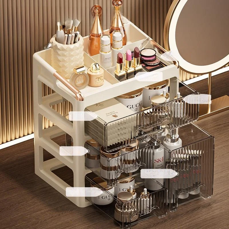  Desktop Makeup Storage Box Drawer Style Organizer Rack for Skincare Cosmetics Vanity Desk New Model Plastic Material